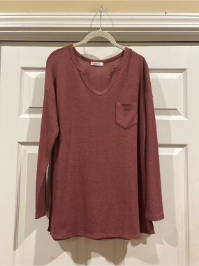 Cherish Waffle Knit Long Sleeve Top - Dusty Mauve